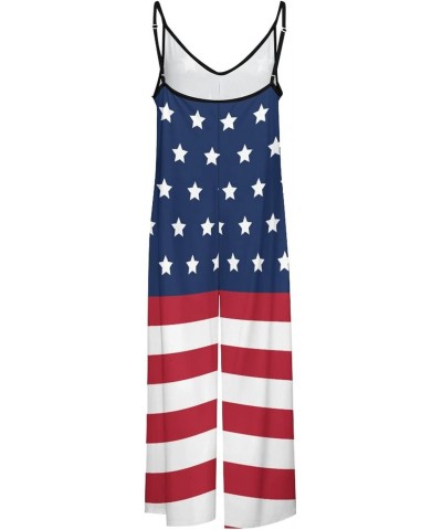 Flag, Color, Stripe Women Casual Jumpsuits Spaghetti Strap Loose Romper Overalls Pocket Summer Fashion $17.39 Overalls