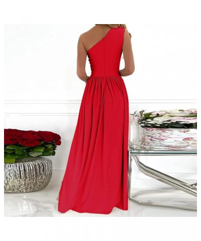 Women One Shoulder Hollow Slit Long Dress Elegant Sleeveless High Waist Party Ruched Maxi Dress Party Formal Gown Solid-red $...