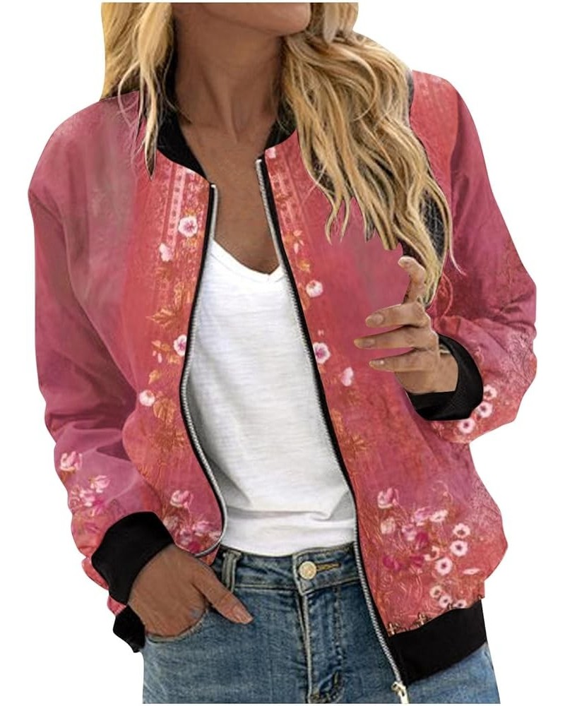 Bomber Jacket Women Fashion Lightweight Zip up Outerwear Casual Fall Coat Windbreaker Jacket with Pockets 5 red $10.59 Jackets