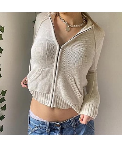 Zip Up Crop Hoodies for Women Vintage Graphic Hooded Pullover Y2k Oversized Drawstring Sweatshirt Jacket with Pockets A Knit ...