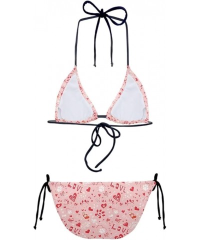 Womens Triangle Bikini Sets High Cut Tie Side 2 Piece Pink Heart $12.59 Swimsuits