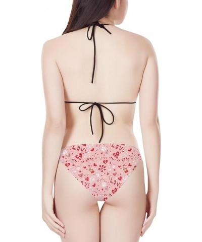 Womens Triangle Bikini Sets High Cut Tie Side 2 Piece Pink Heart $12.59 Swimsuits