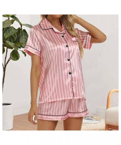 Silk Pajamas Womens Summer Short Sleeve Sleepwear Soft Satin Button Down Loungewear Cute 2 Piece Pjs Shorts Set S-XXL A02hot ...