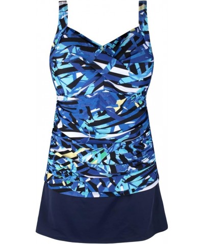 Women's Plus Size Swimwear Floral Tankini Set Ruched Modest Two Piece Skirt Swimsuit Blueleaf $26.54 Others