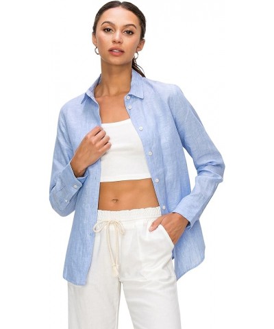 Women's Casual Linen Shirts – Classic Fit 100% Linen Long Sleeve Fitted Button Down Top Collared Blouse Classic Blue $26.65 B...