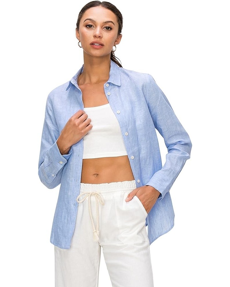 Women's Casual Linen Shirts – Classic Fit 100% Linen Long Sleeve Fitted Button Down Top Collared Blouse Classic Blue $26.65 B...