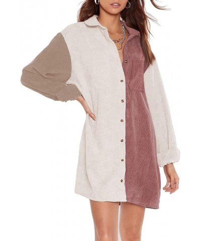 Womens Corduroy Colorblock Button Down Shirt Dress Casual Long Sleeve Oversized Tunic Blouses 3 Colorblock $22.08 Dresses