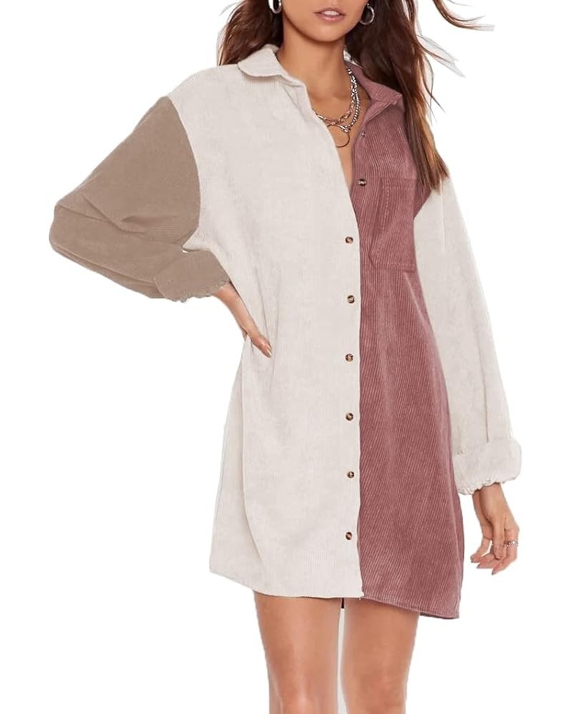 Womens Corduroy Colorblock Button Down Shirt Dress Casual Long Sleeve Oversized Tunic Blouses 3 Colorblock $22.08 Dresses