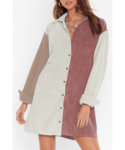 Womens Corduroy Colorblock Button Down Shirt Dress Casual Long Sleeve Oversized Tunic Blouses 3 Colorblock $22.08 Dresses