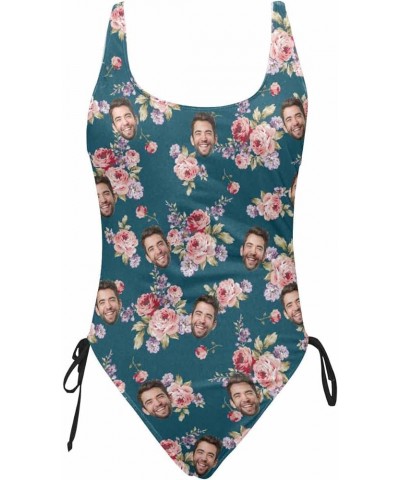 Customized Womens Face One Piece Swimsuit Personalized Photo Bathing Suit Printing Swimwear Flower Dark Green $17.97 Swimsuits