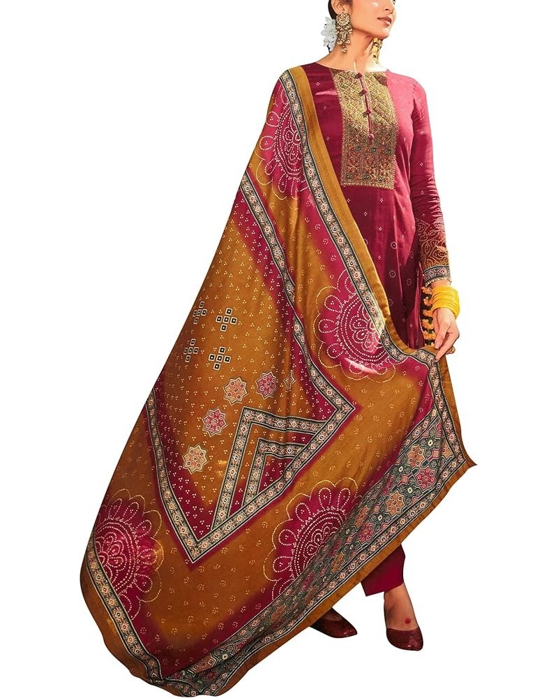 Cotton Elegant Embroidery Salwar Kameez with Bandhani Printed Cotton Dupatta Maroon (2) $37.73 Dresses