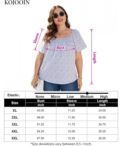 Women's Plus Size Casual Tops Short Sleeve Square Neck Ruffle Flowy T-Shirts Blue Flower $8.99 T-Shirts