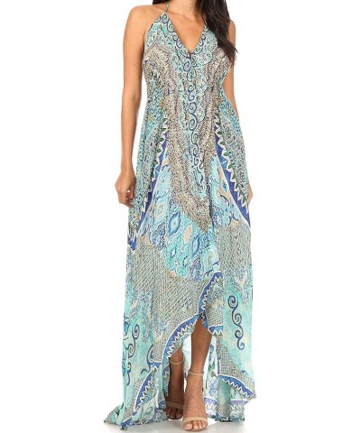 Lizi Womens Maxi High-Low Halter Handkerchief Long Dress Beach Party Ttu315-turq $34.79 Dresses