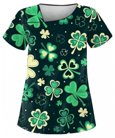 2024 Happy St. Patrick's Day Scrub Tops Short Sleeve Shamrock Graphic Nurse Uniform T Shirt with Pocket 38fluorescent Green $...