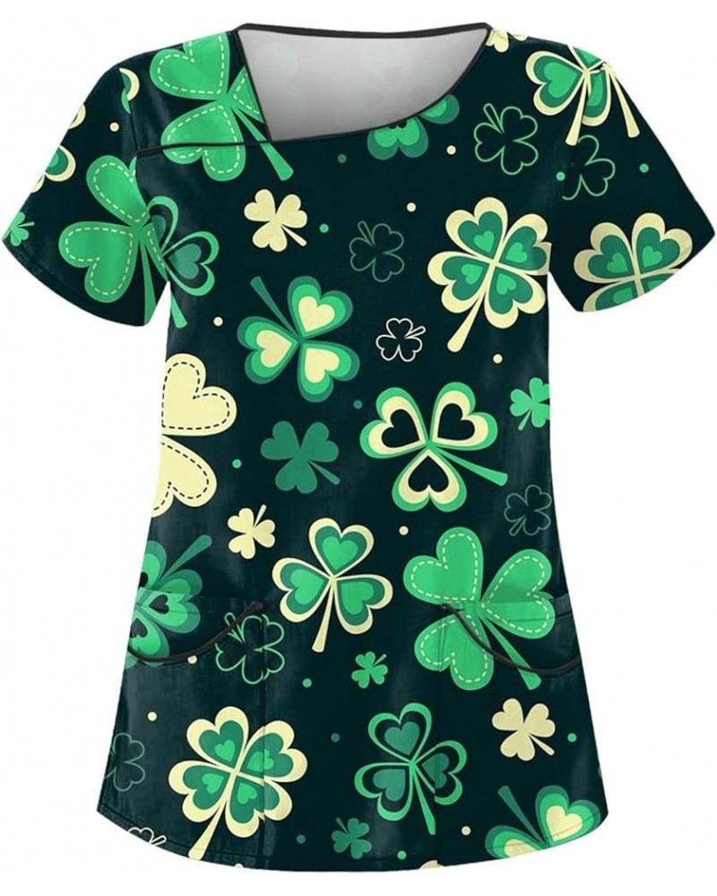 2024 Happy St. Patrick's Day Scrub Tops Short Sleeve Shamrock Graphic Nurse Uniform T Shirt with Pocket 38fluorescent Green $...