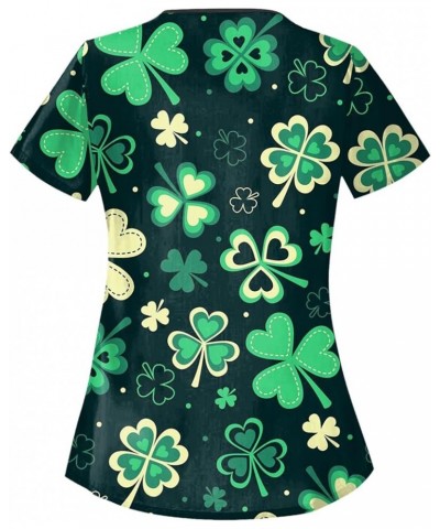 2024 Happy St. Patrick's Day Scrub Tops Short Sleeve Shamrock Graphic Nurse Uniform T Shirt with Pocket 38fluorescent Green $...