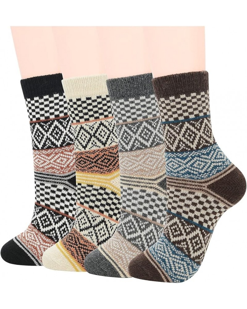 Mens Wool Socks Winter Athletic Socks Merino Wool Socks Hiking Socks Crew Socks Warm Sport Socks 4 Pairs Tartan Rhombus $8.69...