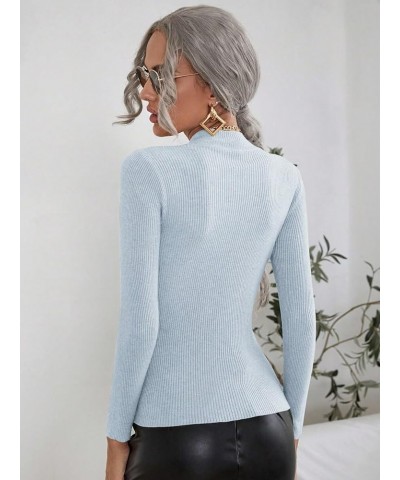 Women's Long Sleeve Mock Neck Top Ribbed Knit Slim Fit Pullover Sweater Light Blue $13.76 Sweaters