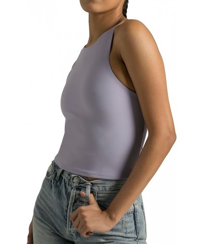 Women's High Neck Tank Tops Body Contour Sleeveless Crop Double Lined Yoga Shirts Lilac $9.50 Tanks