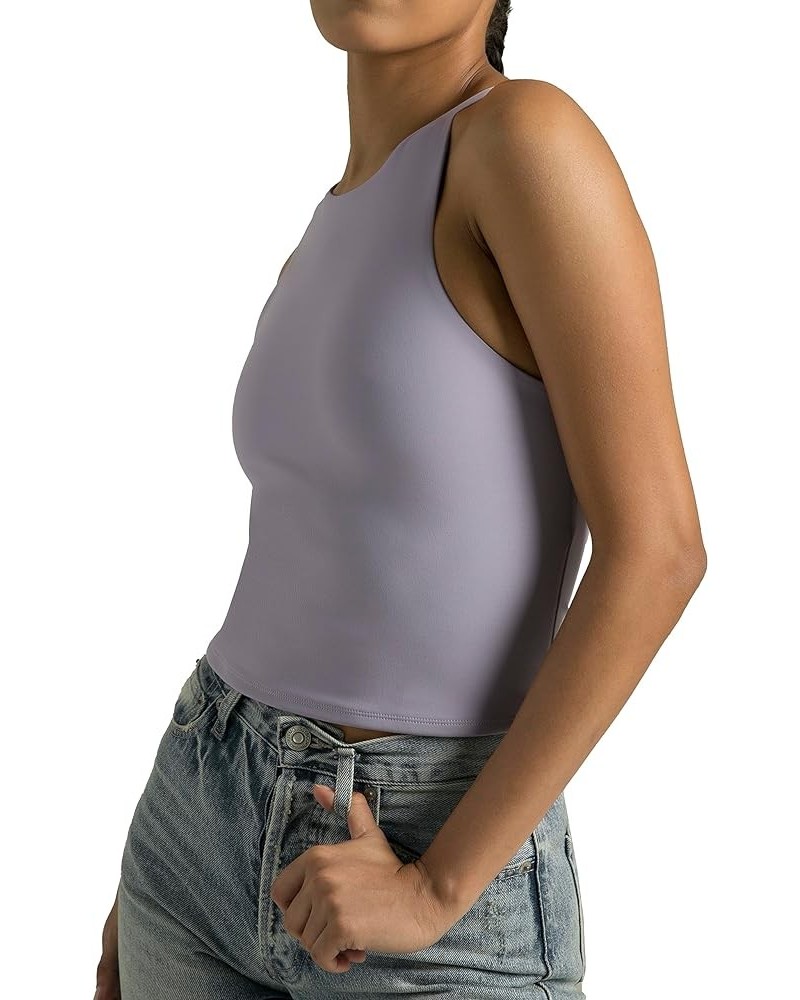 Women's High Neck Tank Tops Body Contour Sleeveless Crop Double Lined Yoga Shirts Lilac $9.50 Tanks