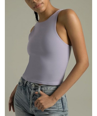 Women's High Neck Tank Tops Body Contour Sleeveless Crop Double Lined Yoga Shirts Lilac $9.50 Tanks