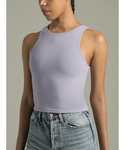 Women's High Neck Tank Tops Body Contour Sleeveless Crop Double Lined Yoga Shirts Lilac $9.50 Tanks