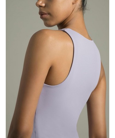 Women's High Neck Tank Tops Body Contour Sleeveless Crop Double Lined Yoga Shirts Lilac $9.50 Tanks