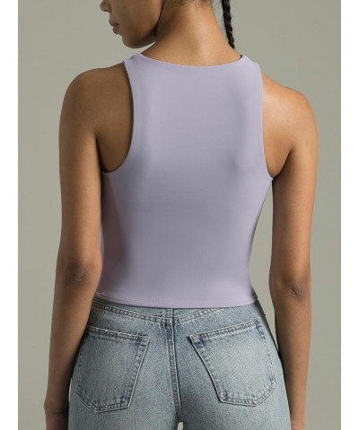 Women's High Neck Tank Tops Body Contour Sleeveless Crop Double Lined Yoga Shirts Lilac $9.50 Tanks