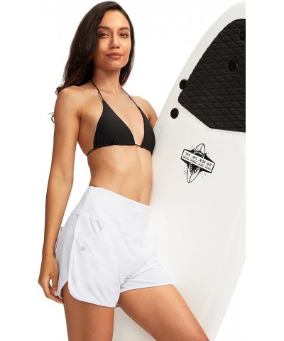 Women's 3" High Waisted Swim Board Shorts with Pockets Quick Dry Swimsuit Bottoms Bathing Suit for Women with Liner White $16...