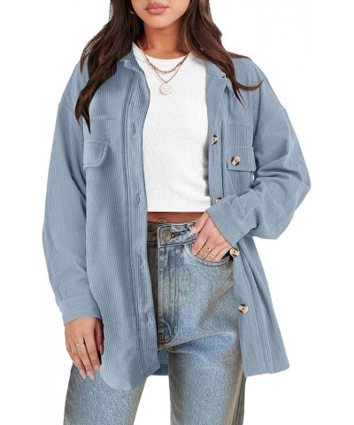 Womens Corduroy Shacket Oversized Long Sleeve Button Down Shirts 2023 Trendy Cardigan Jacket Coats Grey Blue $20.66 Jackets