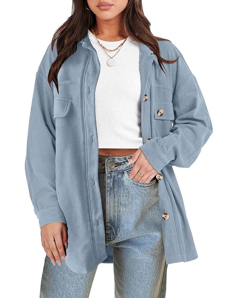 Womens Corduroy Shacket Oversized Long Sleeve Button Down Shirts 2023 Trendy Cardigan Jacket Coats Grey Blue $20.66 Jackets