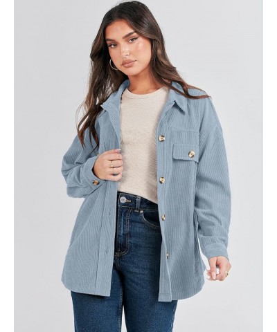 Womens Corduroy Shacket Oversized Long Sleeve Button Down Shirts 2023 Trendy Cardigan Jacket Coats Grey Blue $20.66 Jackets