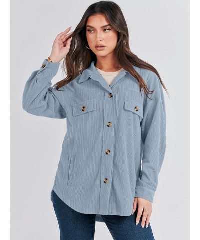 Womens Corduroy Shacket Oversized Long Sleeve Button Down Shirts 2023 Trendy Cardigan Jacket Coats Grey Blue $20.66 Jackets