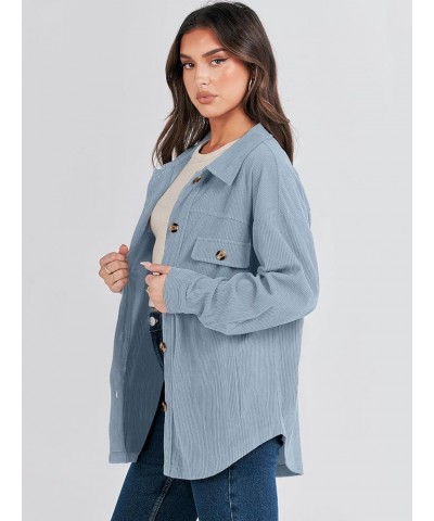 Womens Corduroy Shacket Oversized Long Sleeve Button Down Shirts 2023 Trendy Cardigan Jacket Coats Grey Blue $20.66 Jackets