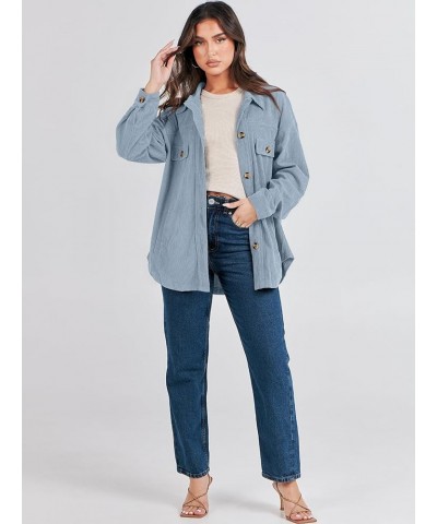 Womens Corduroy Shacket Oversized Long Sleeve Button Down Shirts 2023 Trendy Cardigan Jacket Coats Grey Blue $20.66 Jackets