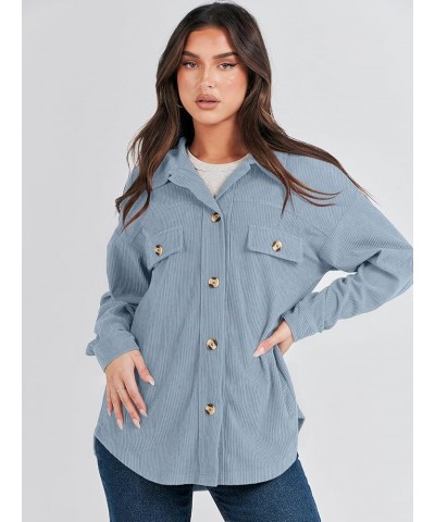 Womens Corduroy Shacket Oversized Long Sleeve Button Down Shirts 2023 Trendy Cardigan Jacket Coats Grey Blue $20.66 Jackets