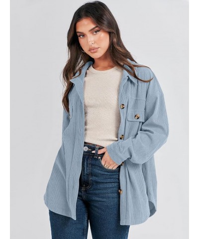 Womens Corduroy Shacket Oversized Long Sleeve Button Down Shirts 2023 Trendy Cardigan Jacket Coats Grey Blue $20.66 Jackets