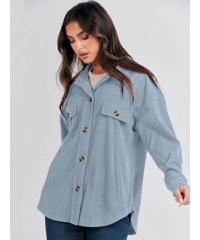 Womens Corduroy Shacket Oversized Long Sleeve Button Down Shirts 2023 Trendy Cardigan Jacket Coats Grey Blue $20.66 Jackets