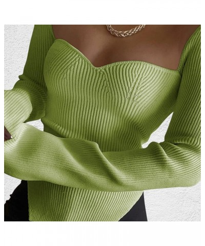 Women's Square Neck Ribbed Knitted Sweater Long Sleeve Crop Slim Fitted Basic Pullover Tops Green $16.52 Sweaters