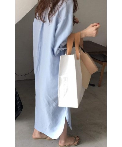 Women's Summer Bathing Suit Cover Up Loose Lightweight Linen Button Down Maxi Shirt Dress Light Blue $10.12 Blouses