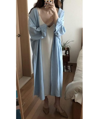 Women's Summer Bathing Suit Cover Up Loose Lightweight Linen Button Down Maxi Shirt Dress Light Blue $10.12 Blouses