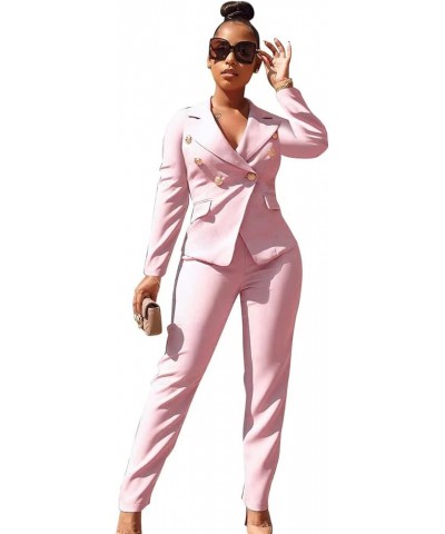 Womens 2 Piece Outfits Blazer Suits Long Sleeve Blazer Jacket with Pencil Pants Bussines Suit Set for Work Office Pink $22.44...