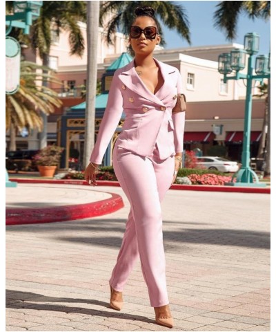 Womens 2 Piece Outfits Blazer Suits Long Sleeve Blazer Jacket with Pencil Pants Bussines Suit Set for Work Office Pink $22.44...