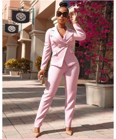 Womens 2 Piece Outfits Blazer Suits Long Sleeve Blazer Jacket with Pencil Pants Bussines Suit Set for Work Office Pink $22.44...