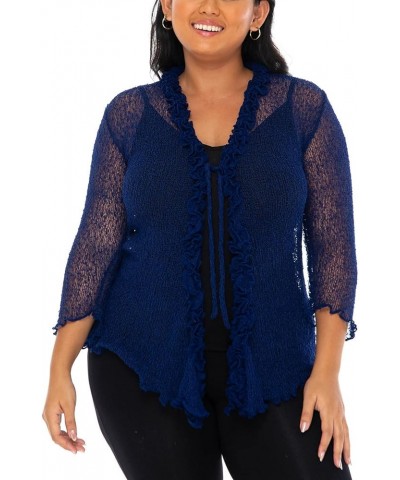 Womens Plus Size Ruffle Shrug Shrug Tie Top Open Front Cardigan Lightweight Knit XL 2X 3X 4X Bolero Sweater Navy Blue $13.98 ...