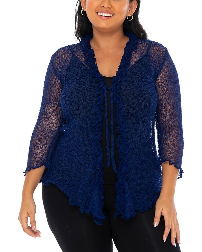 Womens Plus Size Ruffle Shrug Shrug Tie Top Open Front Cardigan Lightweight Knit XL 2X 3X 4X Bolero Sweater Navy Blue $13.98 ...