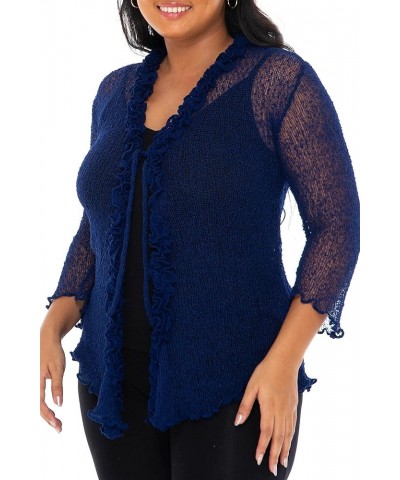 Womens Plus Size Ruffle Shrug Shrug Tie Top Open Front Cardigan Lightweight Knit XL 2X 3X 4X Bolero Sweater Navy Blue $13.98 ...