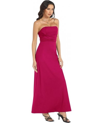 Women's Tube Maxi Long Dress Strapless Side Slit Halterneck Summer Dresses Azalea Red $14.35 Dresses