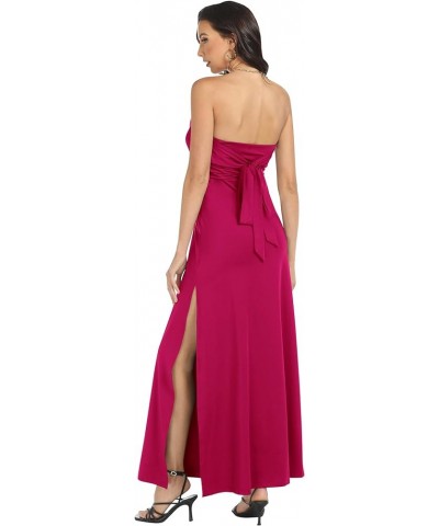 Women's Tube Maxi Long Dress Strapless Side Slit Halterneck Summer Dresses Azalea Red $14.35 Dresses