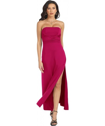 Women's Tube Maxi Long Dress Strapless Side Slit Halterneck Summer Dresses Azalea Red $14.35 Dresses